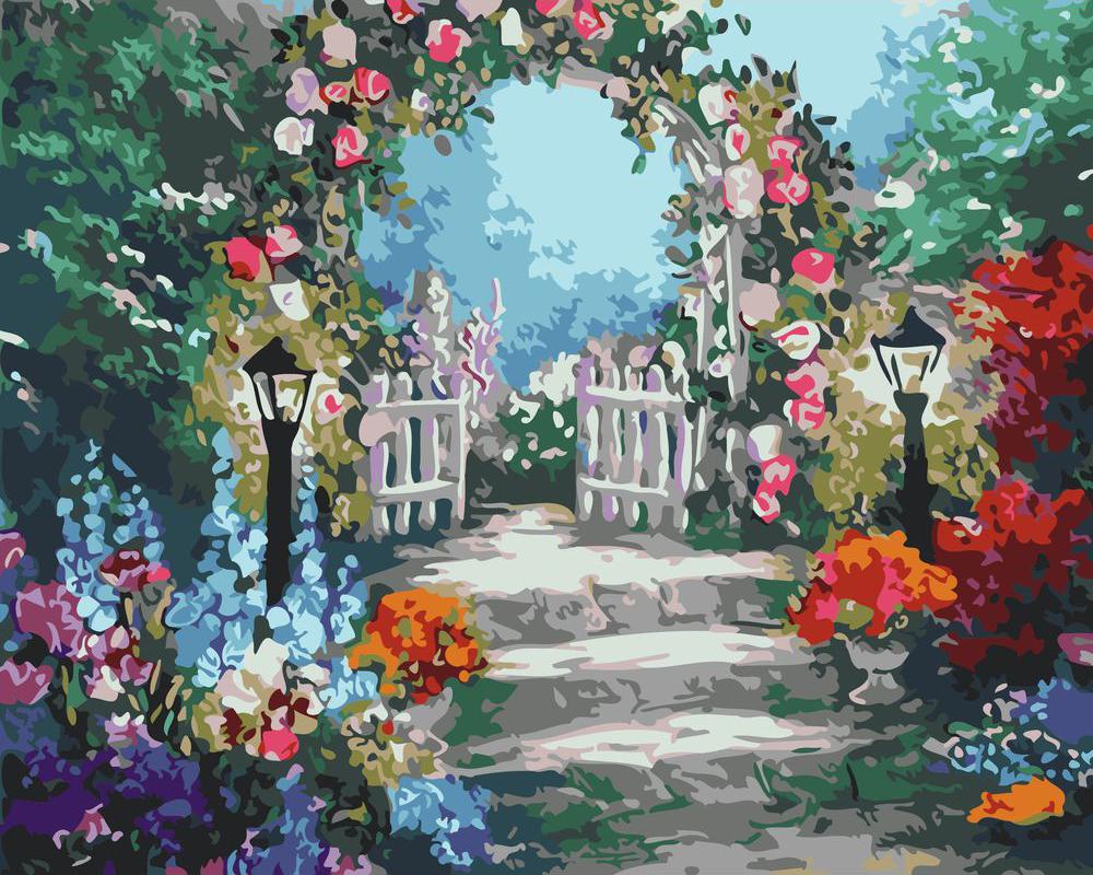 Paint by numbers | Alley of a flowery garden | advanced flowers new arrivals landscapes | Figured'Art