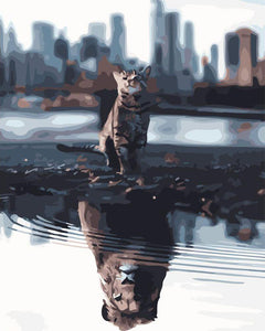 Paint by numbers | Cat and Lion reflection | animals cats intermediate lions new arrivals cities | Figured'Art