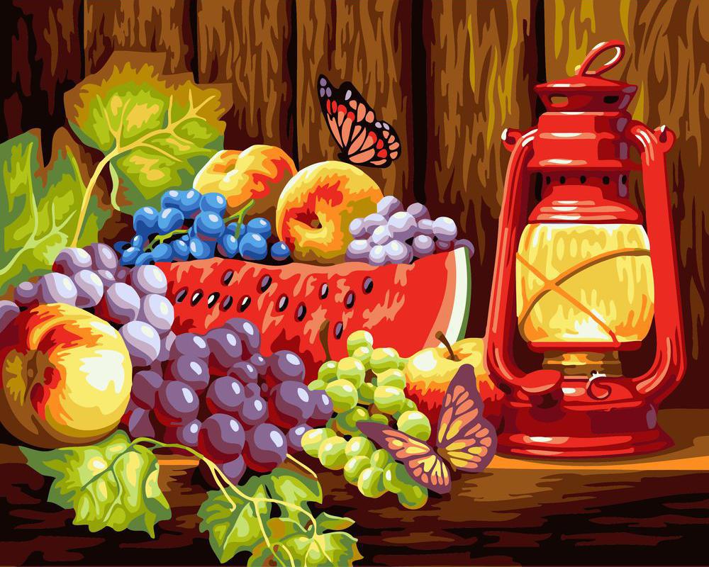 Paint by numbers | Fruits on the table and butterflies | animals advanced kitchen new arrivals butterflies | Figured'Art