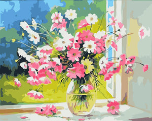 Paint by numbers | Vase of pink and white flowers | flowers intermediate new arrivals | Figured'Art