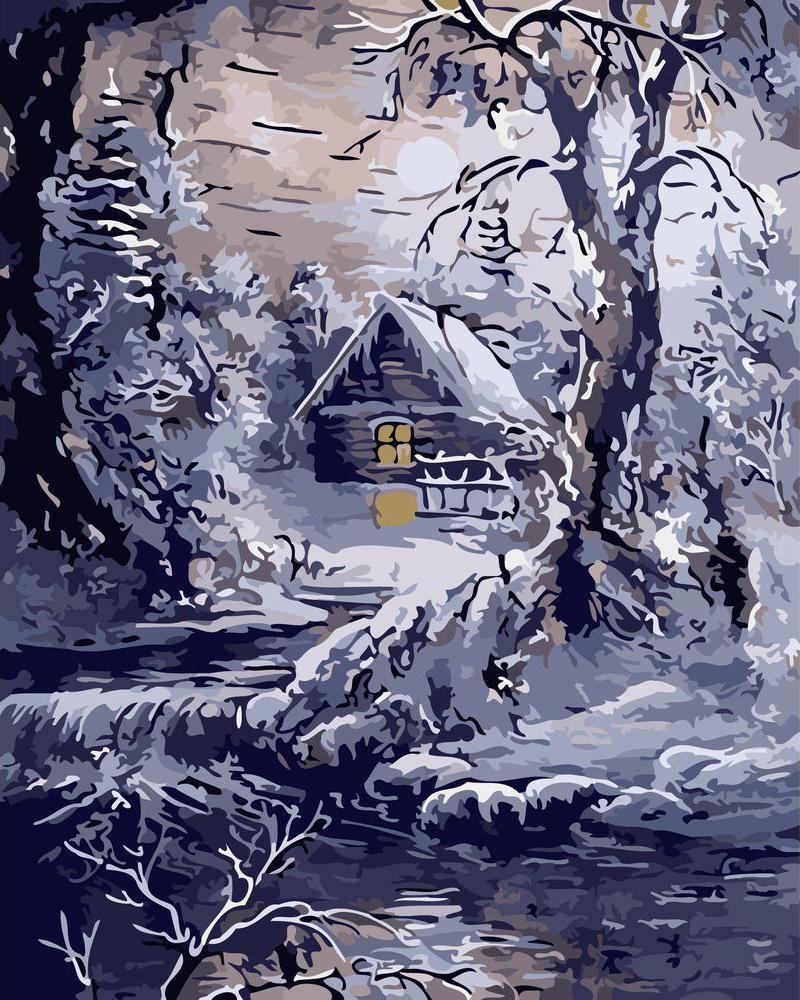 Paint by numbers | House and river in winter | advanced hiver new arrivals landscapes | Figured'Art