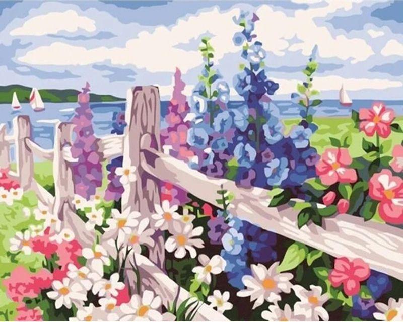 paint by numbers | flowers and seaside background | new arrivals landscapes flowers easy | FiguredArt