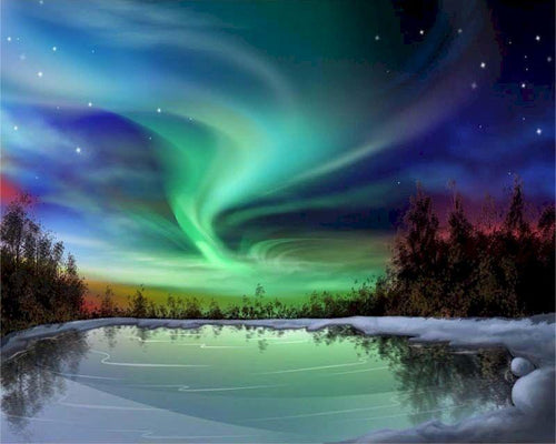 paint by numbers | aurora borealis and lake | new arrivals landscapes easy | FiguredArt