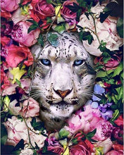 Load image into Gallery viewer, paint by numbers | white tiger in the flowers | new arrivals animals tigers flowers advanced | FiguredArt