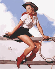 Load image into Gallery viewer, Paint by Numbers - Vintage Pin-up with Lasso