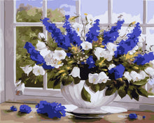 Load image into Gallery viewer, Paint by Numbers - Vase of blue and white flowers