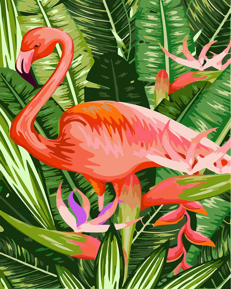 Paint by Numbers - Pink Flamingo Amidst Leaves