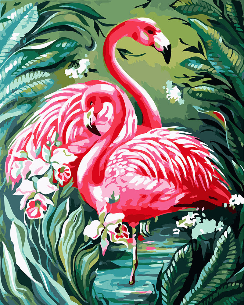 Paint by Numbers - Lovely Pink Flamingos and Foliage