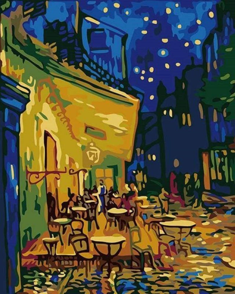 Amiiba Kreuzstich-Set – Motiv 'Cafe Terrasse Bei Nacht' (Van Gogh), 11CT, 23,9 X 34,8 Cm, Mit Garn, Nadel & Anleitung
