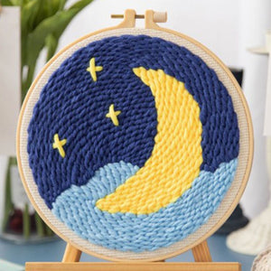 Punch Needle Kit - Crescent Moon in a Blue Night