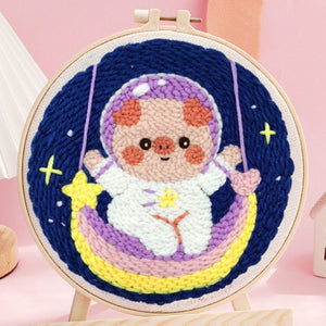 Punch Needle Kit - Cosmonaut Pig and Rainbow