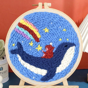Punch Needle Kit - Little Girl and a Whale with a Rainbow