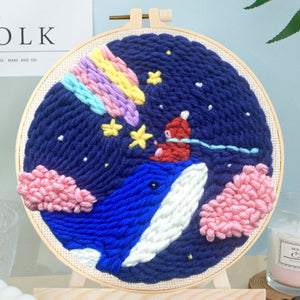 Punch Needle Kit - Little Girl and a Whale at Night