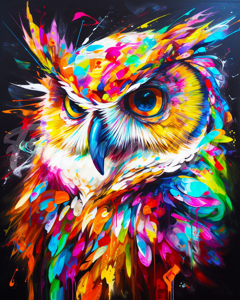 Diamond Painting - Colorful Abstract Wildlife - Owl 40x50cm canvas already framed