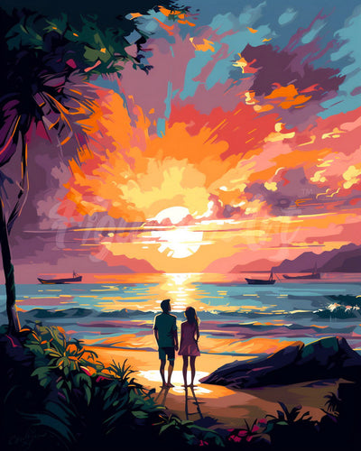 Diamond Painting - Couple and Colourful Sunset