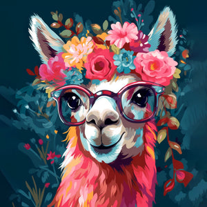 Mini Diamond Painting 25x25cm - Fantasy llama and flowers Figured'Art UK