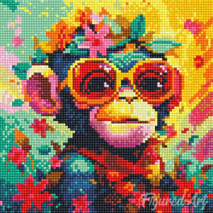 Mini Diamond Painting 25x25cm - Fantasy monkey and flowers