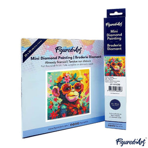 Mini Diamond Painting 25x25cm - Fantasy monkey and flowers