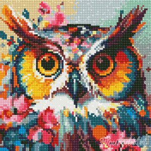 Mini Diamond Painting 25x25cm - Fantasy owl with flowers