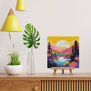 Mini Diamond Painting 25x25cm - Colourful Sunset by the Lake
