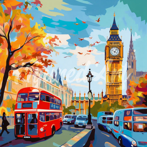 Mini Diamond Painting 25x25cm - Autumn in London City Figured'Art UK