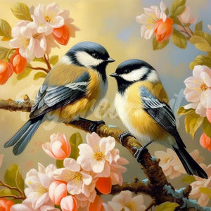 Mini Diamond Painting 25x25cm - Pair of Birds amidst Blossoms Figured'Art UK