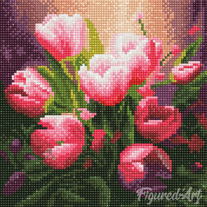 Mini Diamond Painting 25x25cm - Pretty Pink Tulips