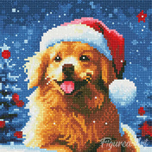 Load image into Gallery viewer, Mini Diamond Painting 25x25cm - Playful Dog in Snowy Christmas