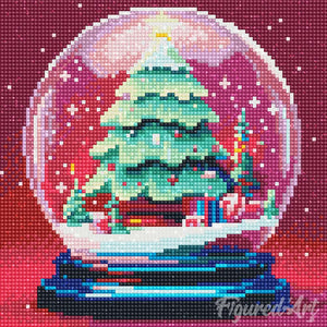 Mini Diamond Painting 25x25cm - Christmas Tree in Snow Globe