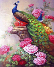 Load image into Gallery viewer, Diamond Painting - Peacocks and flowers