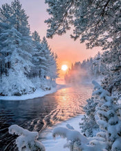 Load image into Gallery viewer, Diamond Painting - River in the middle of the forest in winter