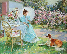 Load image into Gallery viewer, Diamond Painting - Woman and her Dog in the Garden