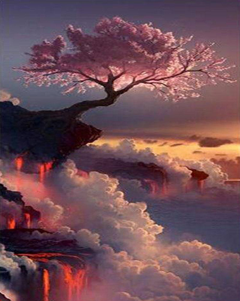 Diamond Painting - Pink Tree and Clouds