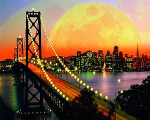 Diamond Painting - San Francisco Bridge and full moon