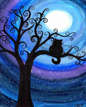 Load image into Gallery viewer, Diamond Painting - Cat at night on a branch