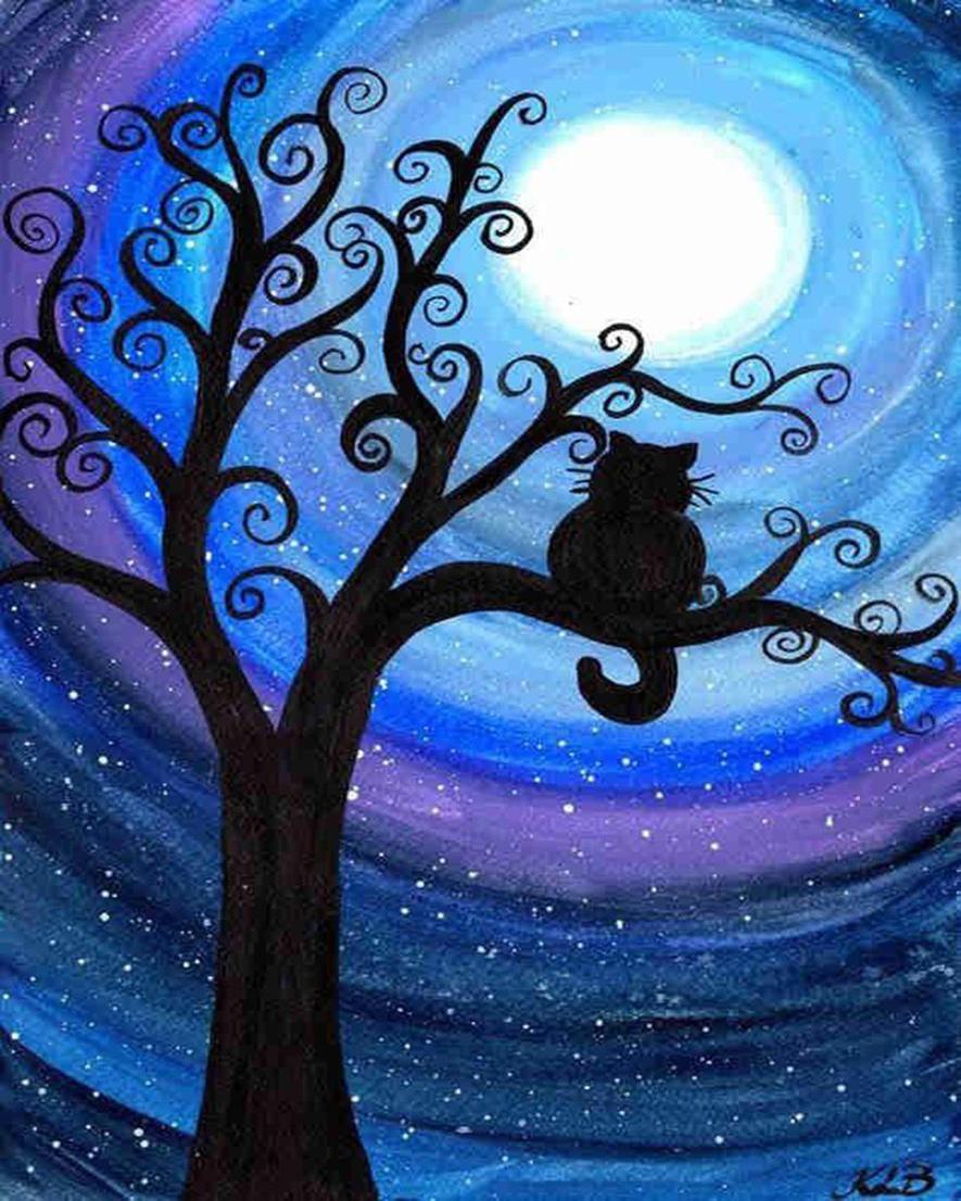 Diamond Painting - Cat at night on a branch