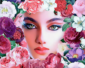 Paint by numbers | Face and flowers 2 | women flowers intermediate new arrivals portrait | Figured'Art