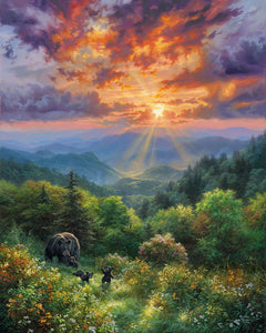Paint by numbers Bear and Sunset Figured'Art new arrivals, advanced, landscapes, animals, bears