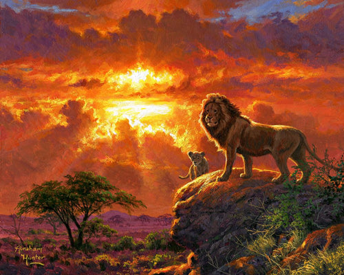 Paint by numbers Lion at Sunset Figured'Art new arrivals, intermediate, landscapes, animals, lions