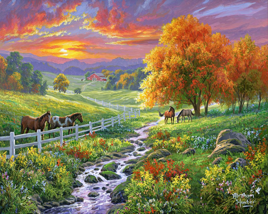 Paint by numbers Sunny Meadow Figured'Art new arrivals, advanced, landscapes, animals, horses