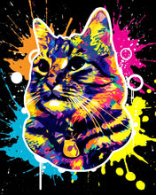 Load image into Gallery viewer, Stamped Cross Stitch Kit - Cat Splash Pop Art