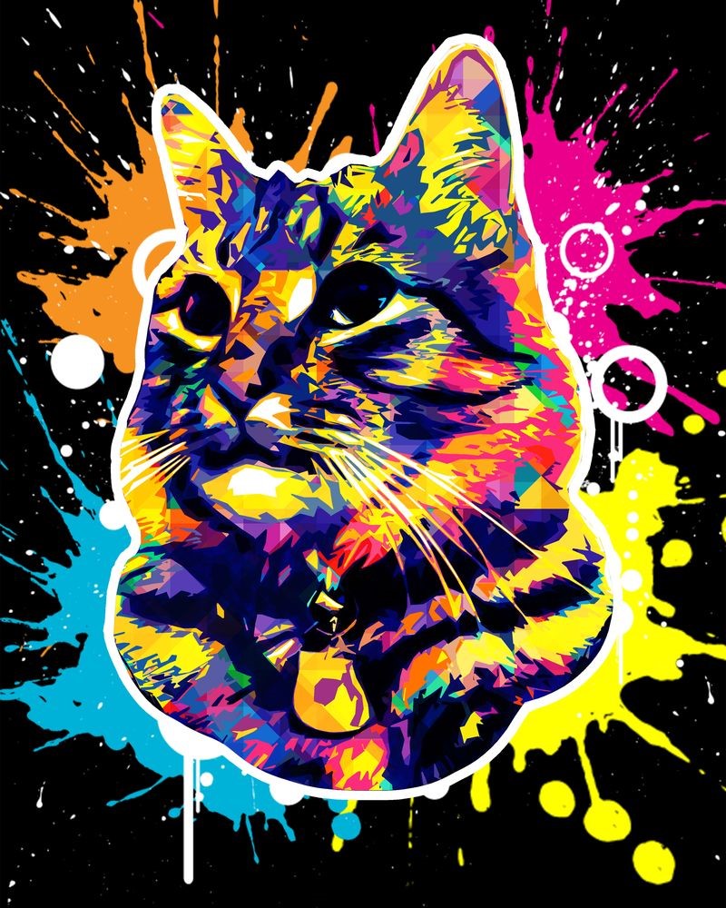 Stamped Cross Stitch Kit - Cat Splash Pop Art