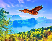 Load image into Gallery viewer, Stamped Cross Stitch Kit - Eagle and landscape in Switzerland