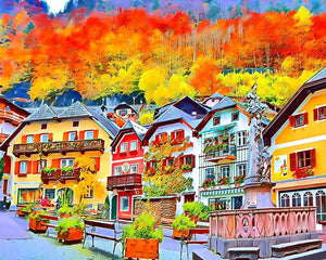 Stamped Cross Stitch Kit - Colorful Swiss village