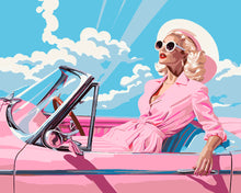 Load image into Gallery viewer, Paint by numbers kit Diva in a Pink Retro Car Figured&#39;Art UK