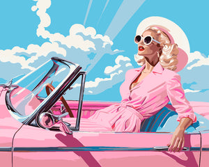 Paint by numbers kit Diva in a Pink Retro Car Figured'Art UK