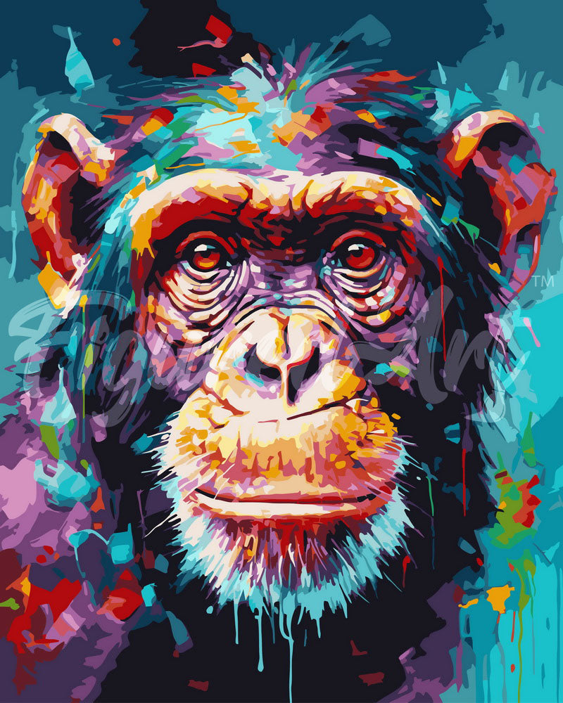 Paint by numbers kit Colourful Abstract Chimpanzee Figured'Art UK