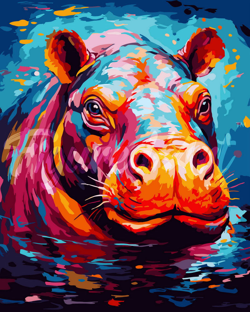 Paint by Numbers - Colourful Abstract Hippo – Figured'Art
