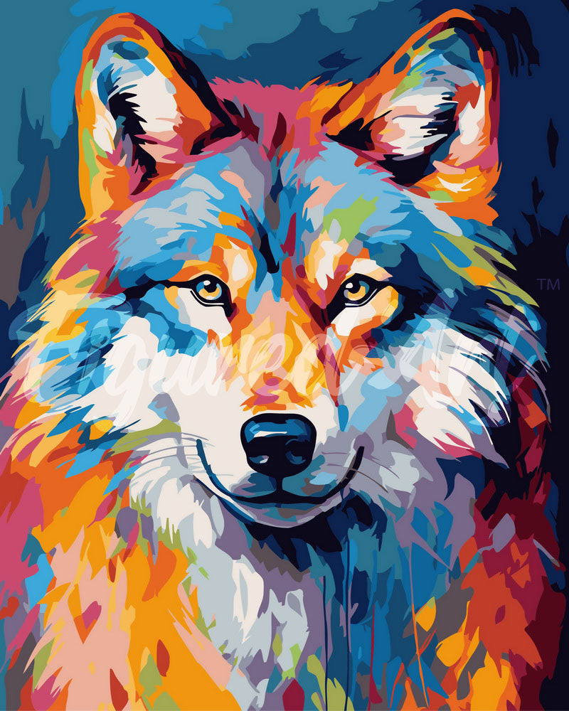 Paint by numbers kit Colourful Abstract Wolf Figured'Art UK