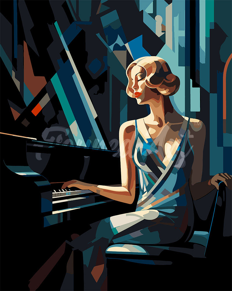 Paint by numbers kit for adults Art Deco Woman at a Piano Figured'Art UK